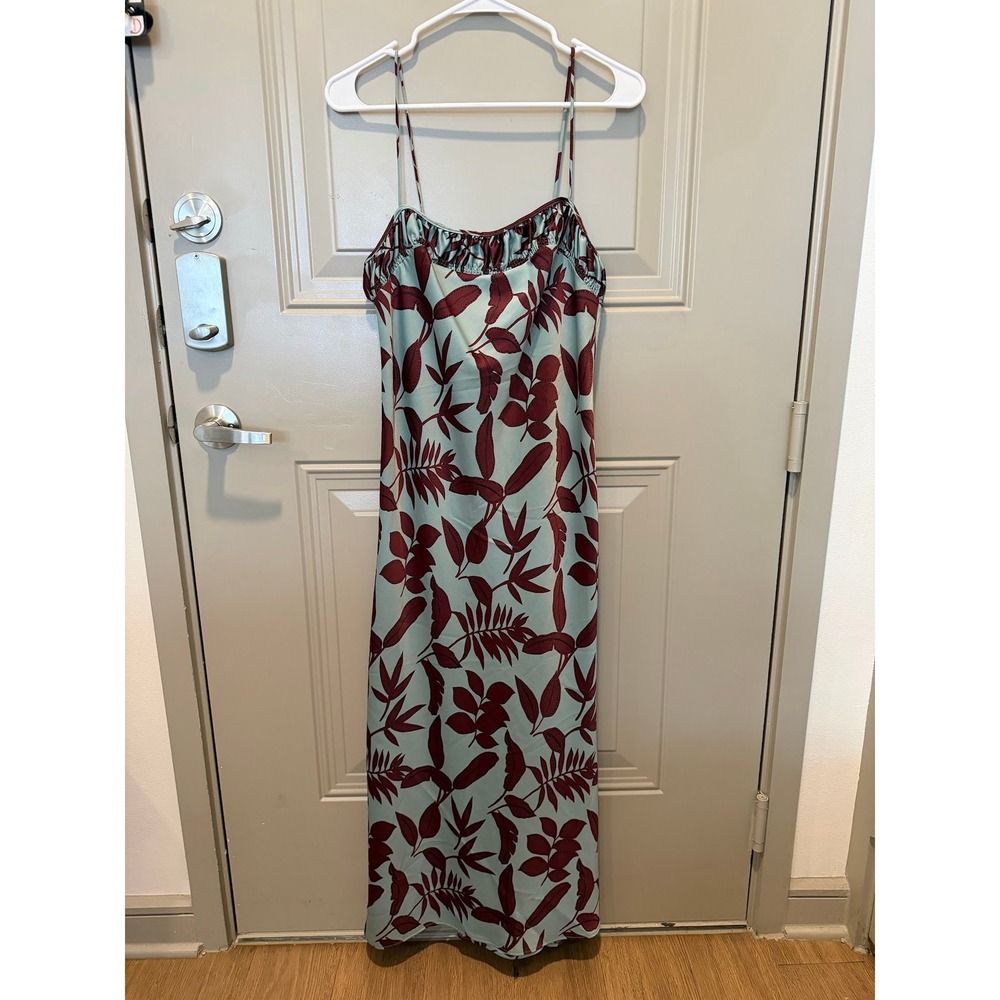 Anthropologie Square-neck‎ Slip Dress Size Small Brown Blue Floral